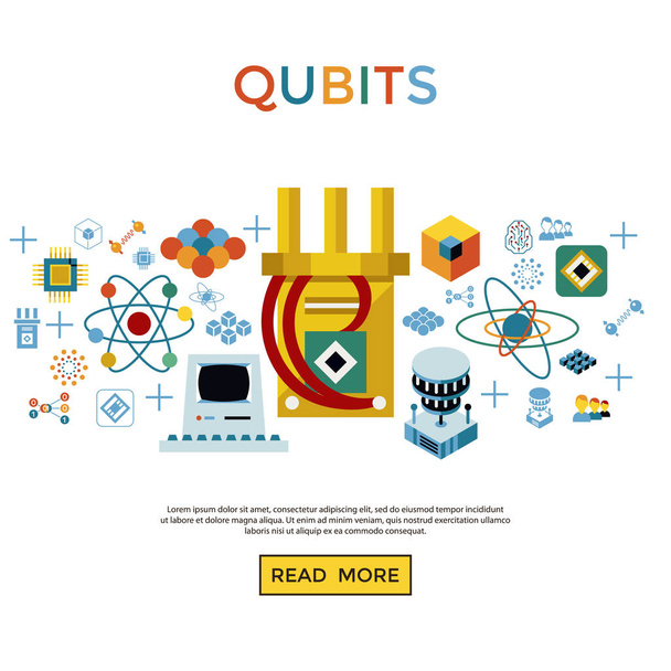 Digitale Vektor-Quantenberechnung und Qubits Icon Set Pack Illustration, einfache Linie flachen Stil Infografiken - Vektor, Bild