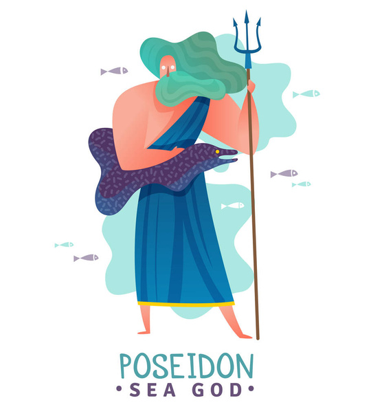 Ancient Greek God Poseidon Illustration - Vector, Image