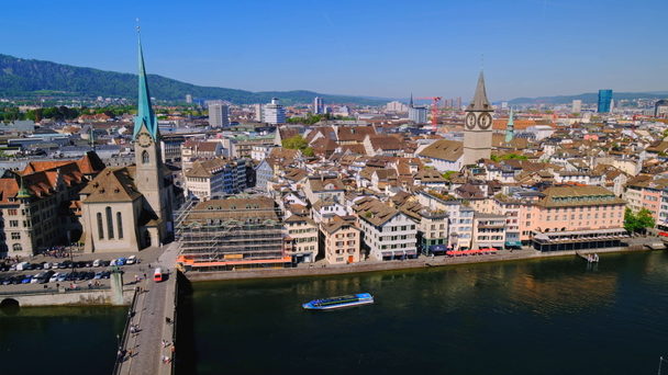 Aerial panorama of the historic center of Zurich - Footage, Video