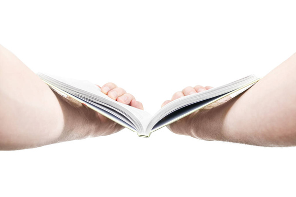 Men hands hold an open book - Photo, image