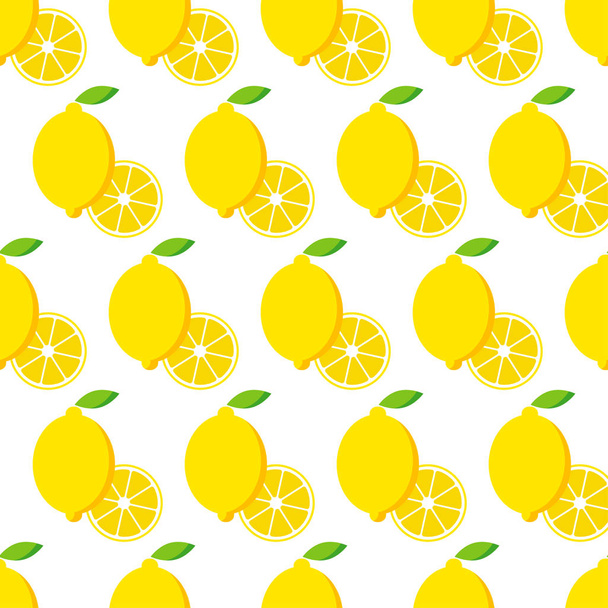 Seamless pattern with lemon. Lemons on white background. Cute cartoon. Summer garden. Lemon jam. Vector illustration. Textile rapport. - Διάνυσμα, εικόνα