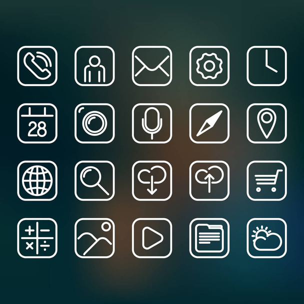 Basic set of white contour icons for smartphone - Vecteur, image