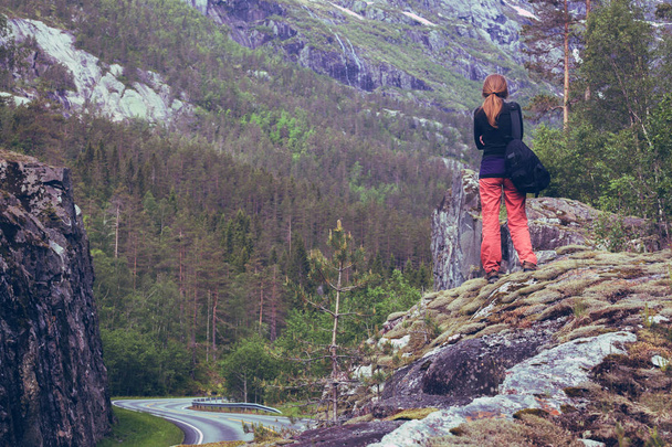beautiful windy road at the norwegian mountains, norwa - 写真・画像