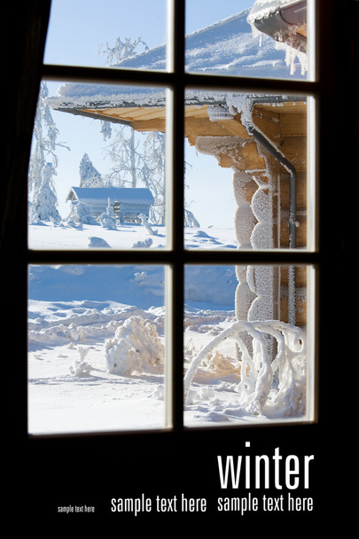 冬の嵐の窓からの眺め - 写真・画像
