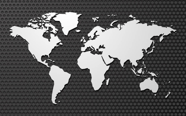 einfache leere Vektorkarte der Welt auf Metallhintergrund - Vektor, Bild
