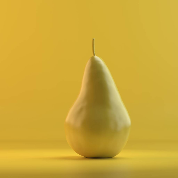 Rendering of pear. 3D design mockup. All objects and background painted in one bright colour. Full monochrome illustration. Total yellow color. - Photo, Image
