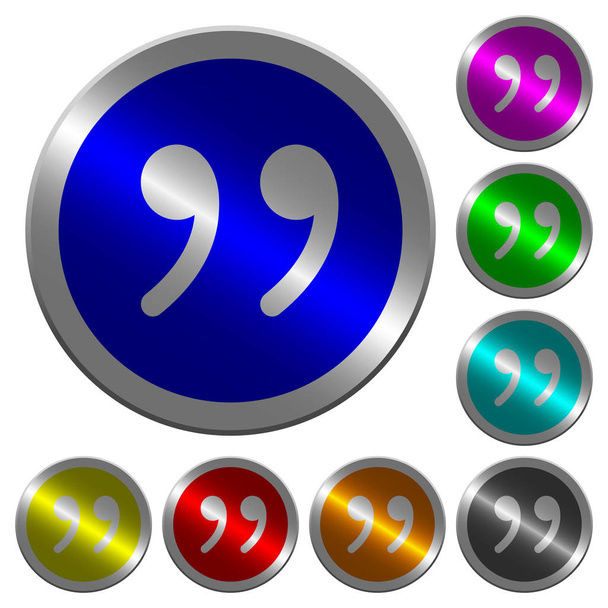 Icônes de guillemets sur des boutons ronds lumineux en acier de couleur semblable à une pièce
 - Vecteur, image