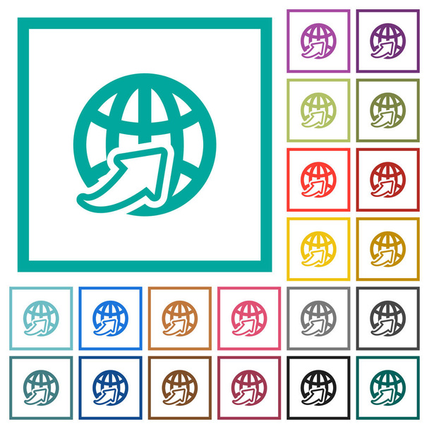 weltweit flache Farbsymbole mit Quadrantenrahmen auf weißem Hintergrund - Vektor, Bild