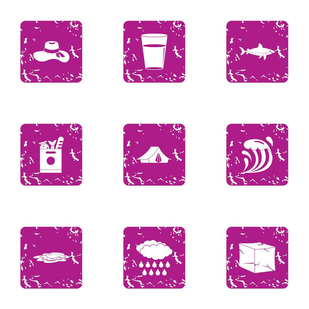Coastal icons set. Grunge set of 9 coastal vector icons for web isolated on white background - Vektör, Görsel