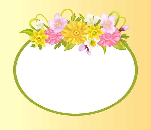 Zinnia, nergis ve Sakura çiçekler, fotoğraf çerçevesi - Vektör, Görsel