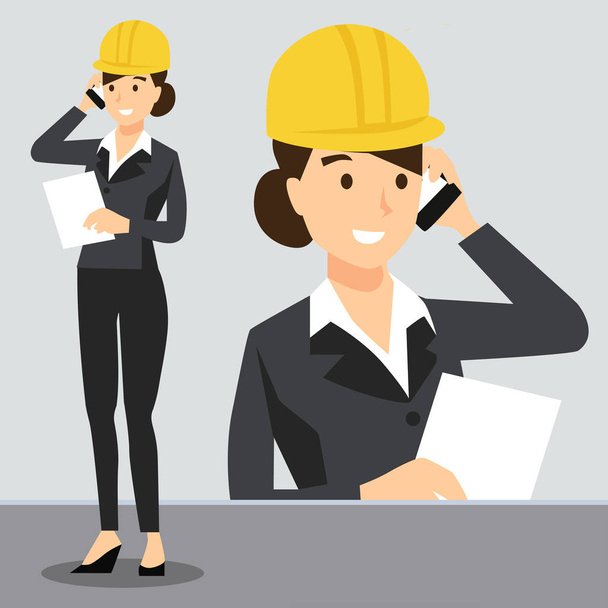 Beautiful girl in workplace wearing safety helmet, Construction, Uniform dress - Vector, Image