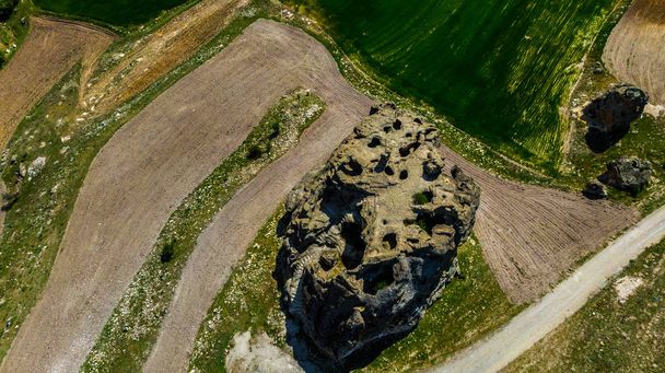 Drone view to the Phrygian valley in the city of Afyonkarahisar in Turkey - Photo, Image
