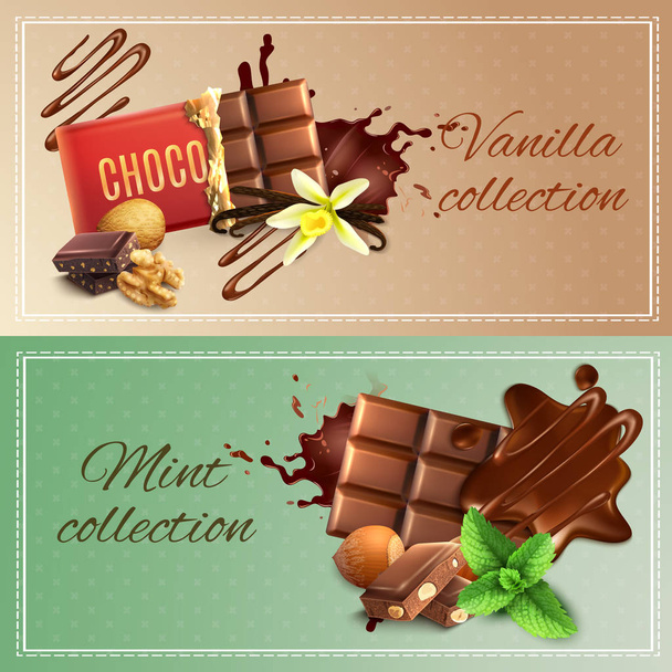 Reális csokoládé bannerek - Vektor, kép