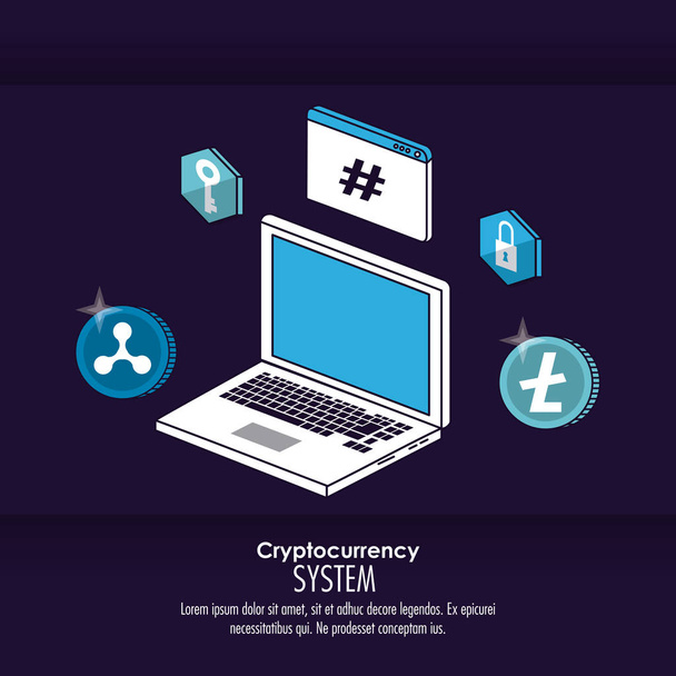 Cryptocurrency system and marketplace - Vector, Image