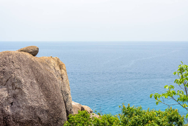 High angle view beautiful nature landscape blue sea and stone on viewpoint at Koh Nang Yuan Island for background - Photo, Image