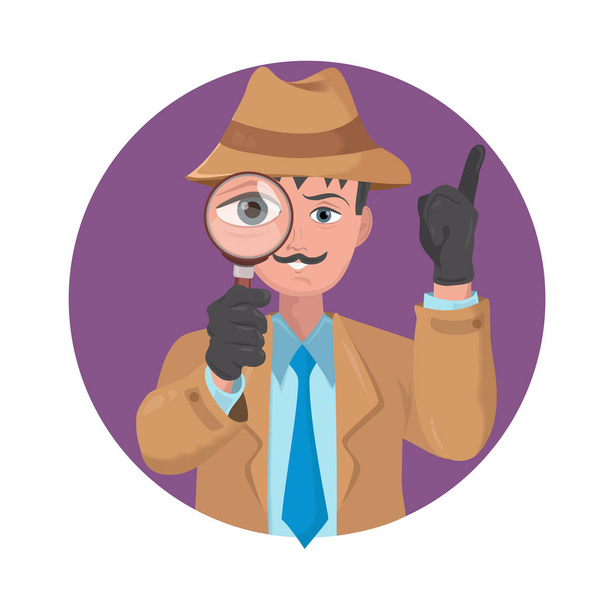 detective looking through magnifying glass - Vector, Image