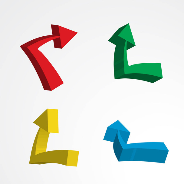 Set van 3d pijl iconen. Kleurrijke richting symbolen of mededeling tekenen geïsoleerd op witte achtergrond - Vector, afbeelding