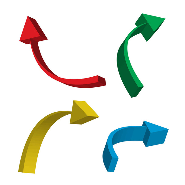 Set di icone con frecce 3D. Simboli di direzione colorati o segni di comunicazione isolati su sfondo bianco
 - Vettoriali, immagini
