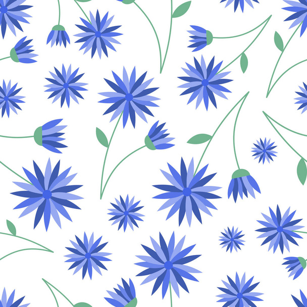 Patrón sin costura vectorial de grandes flores azules sobre un fondo blanco. Ideal para textiles, productos de jardinería, textiles para niños
. - Vector, Imagen