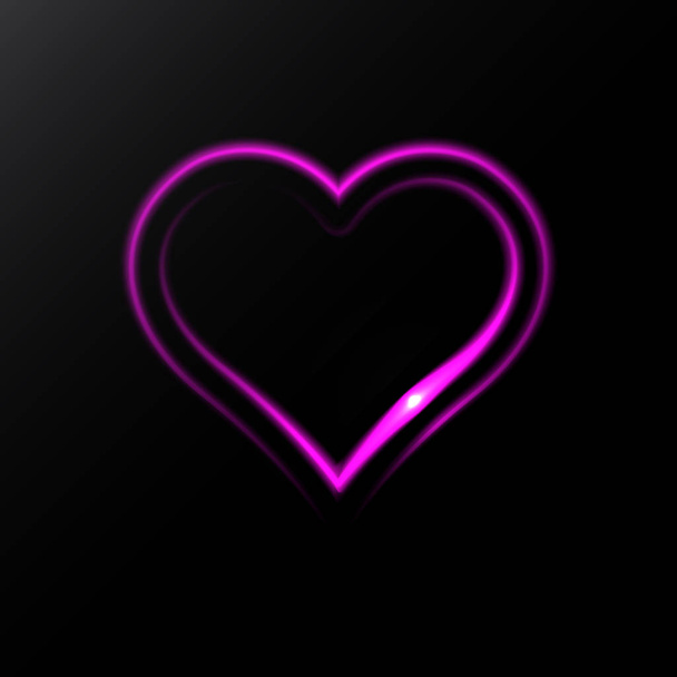 Neon Heart Icon Isolated on Black Background. Glowing Romantic  Illustration - Wektor, obraz