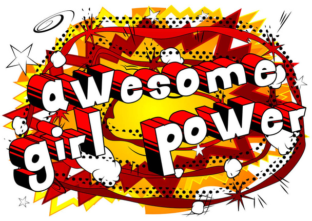 Awesome Girl Power - слово в стиле комикса на абстрактном фоне
. - Вектор,изображение