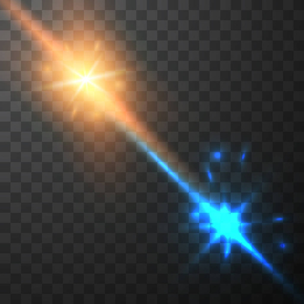Het branden van brand op een transparante achtergrond. Neon blue sprankelende glans en bokeh lichten. Sprankelende staarten van kometen. Gloeiende licht deeltjes met een flash effect. - Vector, afbeelding