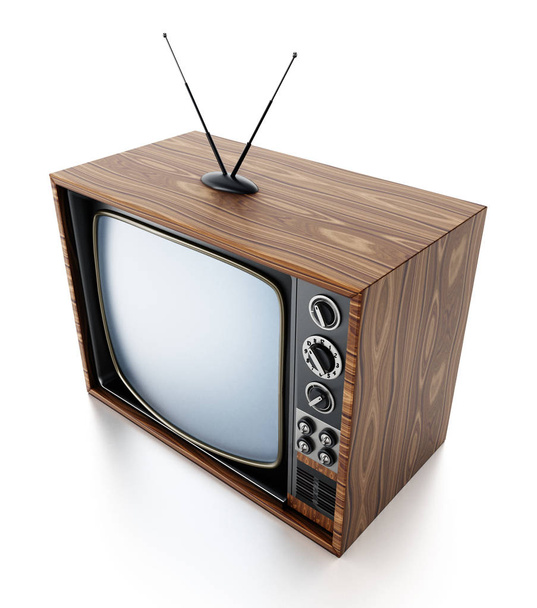 Vintage Tv na białym tle. ilustracja 3D. - Zdjęcie, obraz