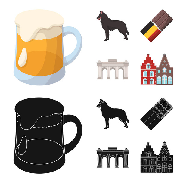 Chocolate, cathedral and other symbols of the country.Belgium set collection icons in cartoon,black style vector symbol stock illustration web. - Вектор,изображение