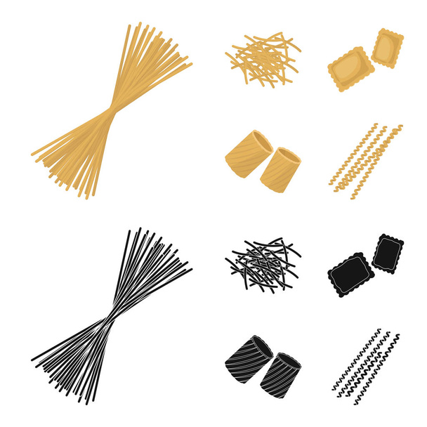 verschiedene Arten von Pasta. Arten von Pasta Set Sammlung Symbole in Cartoon, schwarzer Stil Vektor Symbol Stock Illustration Web. - Vektor, Bild