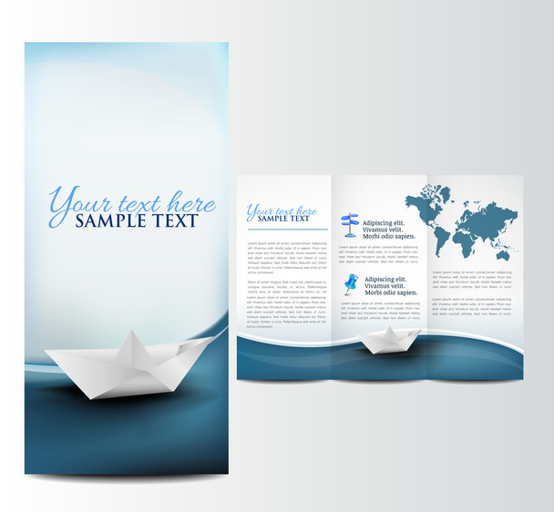 Brochure with paper boat - Вектор,изображение