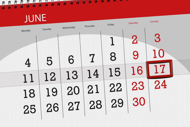 Kalendář planner pro měsíc, termín den v týdnu, neděle, 17. června 2018 - Fotografie, Obrázek