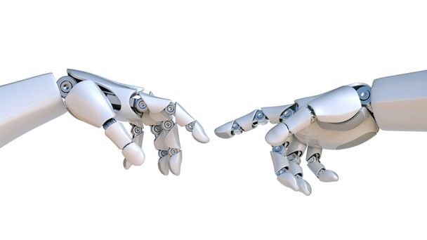 Two robot hands as Michelangelo's Creation of Adam 3d rendering - Foto, afbeelding