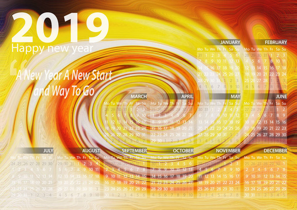 Абстрактные красочные крученые световые волокна с календарем 2019 года
 - Фото, изображение