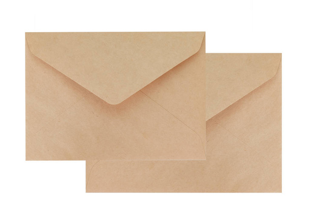 Two brown envelope isolated on white background - Photo, Image