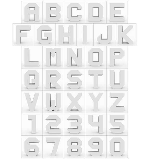 letters and numbers 3d cubic white isolated on white - 3d rendering - Foto, Imagen