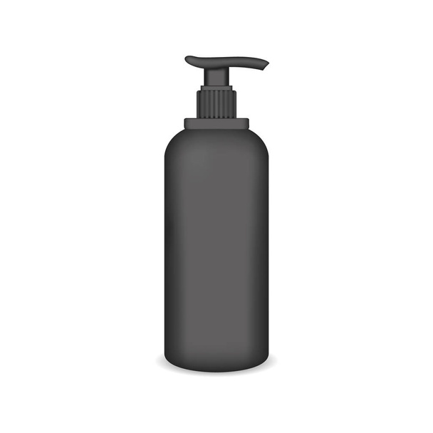 White glossy plastic bottle for shampoo, shower gel, lotion, body milk, bath foam. Realistic packaging mockup template. Front view. Vector illustration - Wektor, obraz