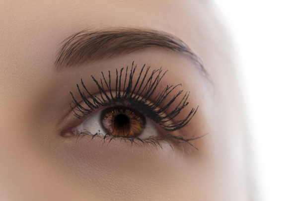 Krásné hnědé ženské oko s dlouhé řasy - Fotografie, Obrázek