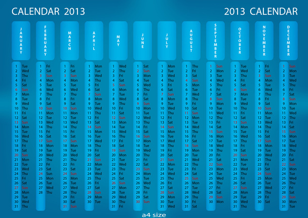 Calendar 2013 blue background - Vector, Image
