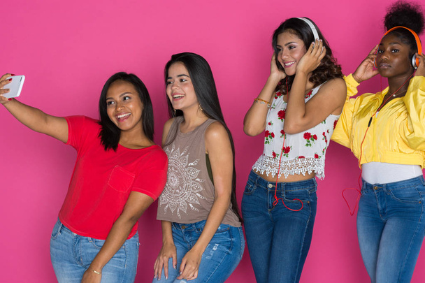 Group of young teen female friends spending time together - Photo, Image