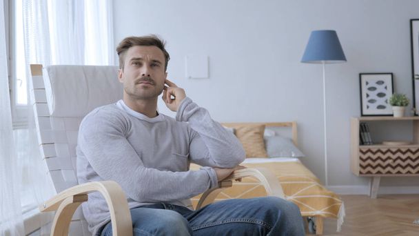 Thinking Middle Aged Man Sitting on Casual Chair, Brainstorming - Photo, Image