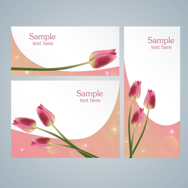 Brochure template cards with red tulips - Vector, Image