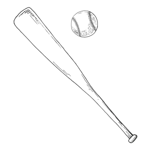 Sketch of a baseball bat and ball isolated on white background. Vector. - Vektor, obrázek