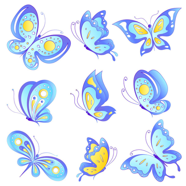 青白背景, ベクトル, イラストに分離された蝶の飛翔のコレクションと郵便局のカード  - ベクター画像