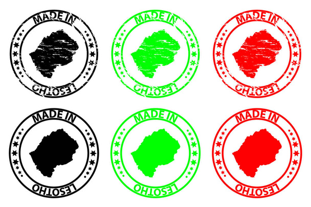 Lesotho - ban készült, gumibélyegző - vektor, Lesotho Térkép minta - fekete, zöld, piros - Vektor, kép