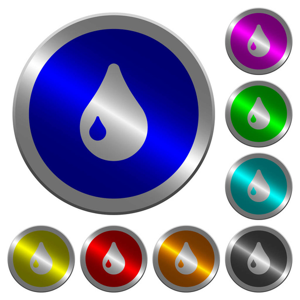 Goccia le icone sui pulsanti rotondi luminosi in acciaio color moneta
 - Vettoriali, immagini