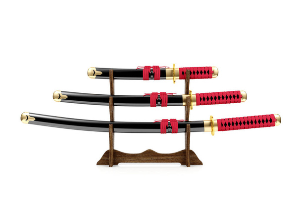 Japonská Katana meč izolovaných na bílém pozadí, 3d vykreslování - Fotografie, Obrázek