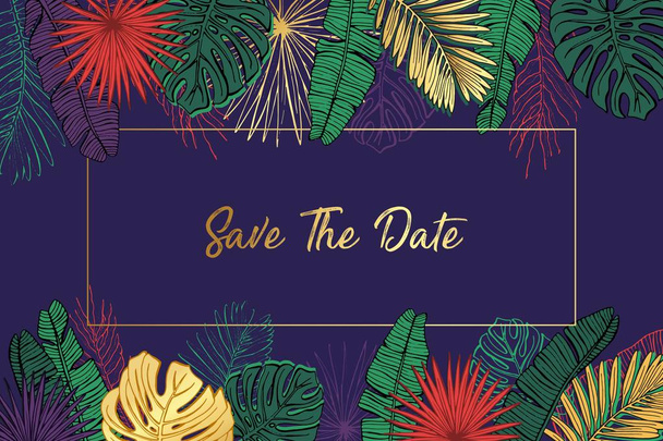 Summer card. Save the date. Palm leaves - ベクター画像
