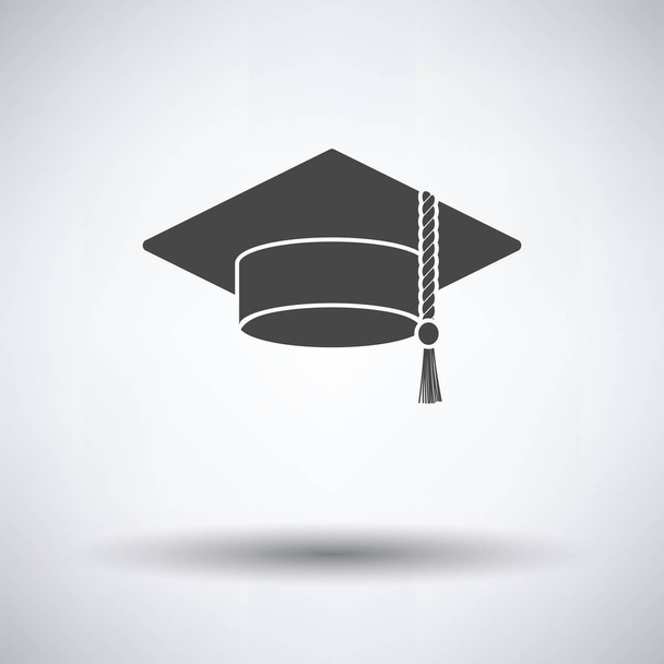 Graduation cap icon on gray background, round shadow. Vector illustration. - Вектор,изображение