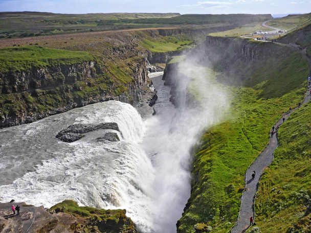 Wodospad Gullfoss, w słońcu, Islandia - Zdjęcie, obraz