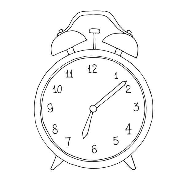 Hand drawn alarm clock isolated on white background. Vector illustration of a sketch style. - Vector, afbeelding